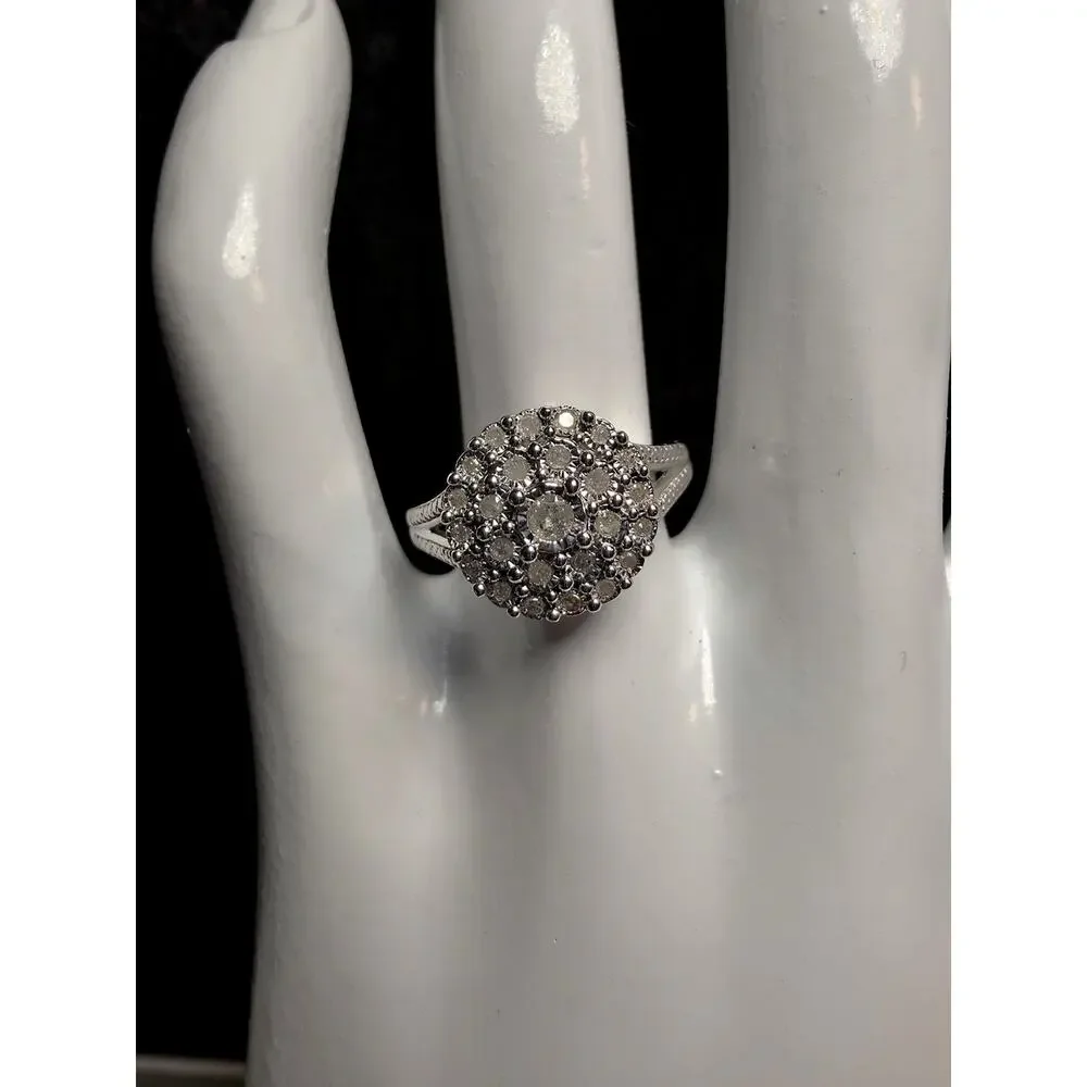 S7 0.23ct Natural White Diamond Cluster Split Band Ring 925 Sterling Silver